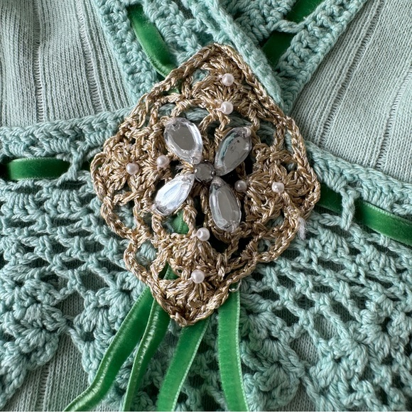 ⚠️❌SOLD❌⚠️Morgan De Toi Y2K Mint Green Lace Trim Ribbed Knit Top T1 (Fits S–L) - Picture 11 of 12